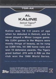 2011 Topps Lineage - 1975 Mini Relics #75R-AK Al Kaline Back