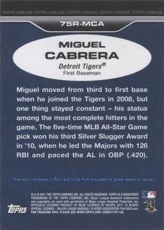 2011 Topps Lineage - 1975 Mini Relics #75R-MCA Miguel Cabrera Back