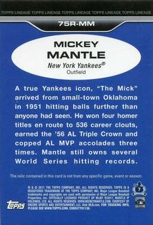 2011 Topps Lineage - 1975 Mini Relics #75R-MM Mickey Mantle Back