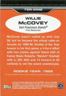 2011 Topps Lineage - 1975 Mini Relics #75R-WM2 Willie McCovey Back