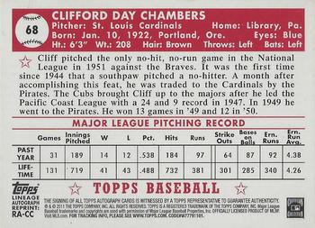2011 Topps Lineage - Autographs #RA-CC Cliff Chambers Back