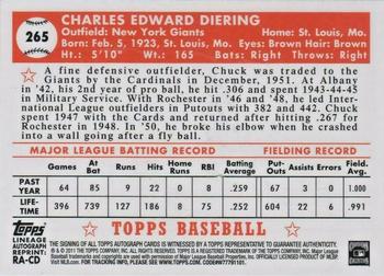 2011 Topps Lineage - Autographs #RA-CD Chuck Diering Back