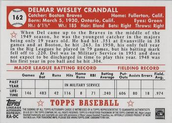 2011 Topps Lineage - Autographs #RA-DC Del Crandall Back