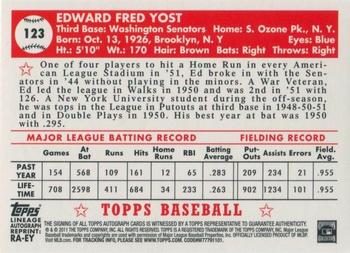 2011 Topps Lineage - Autographs #RA-EY Eddie Yost Back