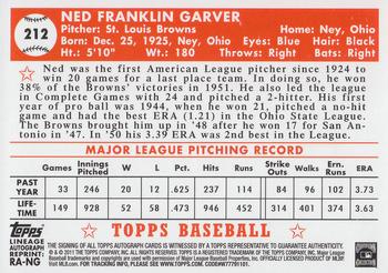 2011 Topps Lineage - Autographs #RA-NG Ned Garver Back