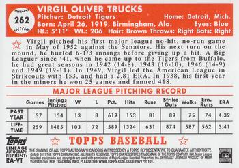 2011 Topps Lineage - Autographs #RA-VT Virgil Trucks Back