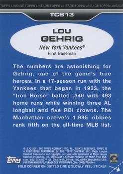 2011 Topps Lineage - Topps Cloth Stickers #TCS13 Lou Gehrig Back