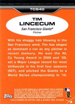 2011 Topps Lineage - Topps Cloth Stickers #TCS40 Tim Lincecum Back