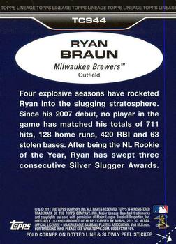 2011 Topps Lineage - Topps Cloth Stickers #TCS44 Ryan Braun Back