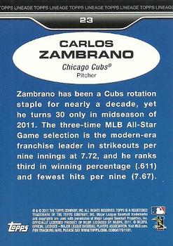 2011 Topps Lineage - Diamond Anniversary Refractors #23 Carlos Zambrano Back