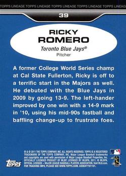 2011 Topps Lineage - Diamond Anniversary Refractors #39 Ricky Romero Back
