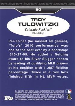 2011 Topps Lineage - Diamond Anniversary Refractors #80 Troy Tulowitzki Back