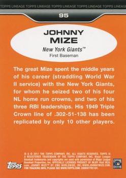 2011 Topps Lineage - Diamond Anniversary Refractors #95 Johnny Mize Back