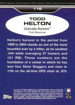 2011 Topps Lineage - Diamond Anniversary Refractors #118 Todd Helton Back