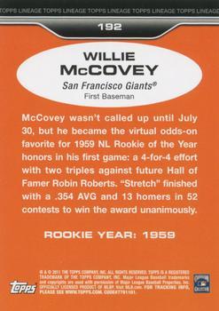 2011 Topps Lineage - Diamond Anniversary Refractors #192 Willie McCovey Back