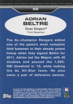 2011 Topps Lineage - Diamond Anniversary Refractors #62 Adrian Beltre Back