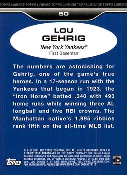 2011 Topps Lineage - Diamond Anniversary Platinum Refractors #50 Lou Gehrig Back