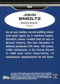2011 Topps Lineage - Diamond Anniversary Platinum Refractors #94 John Smoltz Back