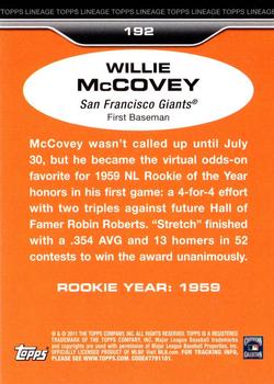 2011 Topps Lineage - Diamond Anniversary Platinum Refractors #192 Willie McCovey Back