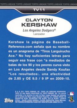 2011 Topps Lineage - Topps Venezuelan #TV11 Clayton Kershaw Back