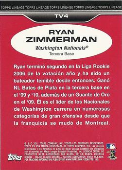 2011 Topps Lineage - Topps Venezuelan #TV4 Ryan Zimmerman Back