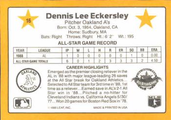 1989 Donruss All-Stars #16 Dennis Eckersley Back
