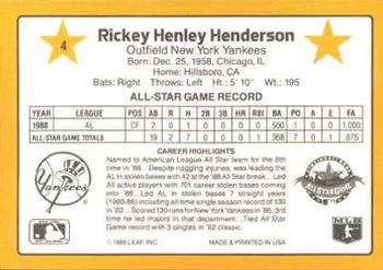 1989 Donruss All-Stars #4 Rickey Henderson Back