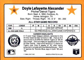 1989 Donruss All-Stars #12 Doyle Alexander Back