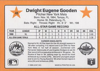 1989 Donruss All-Stars #40 Dwight Gooden Back