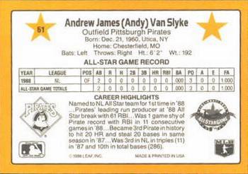 1989 Donruss All-Stars #61 Andy Van Slyke Back