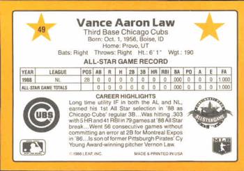 1989 Donruss All-Stars #49 Vance Law Back
