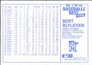 1986 Fleer Baseball's Best Sluggers vs. Pitchers #1 Bert Blyleven Back