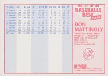1986 Fleer Baseball's Best Sluggers vs. Pitchers #21 Don Mattingly Back