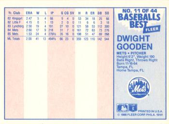 1986 Fleer Baseball's Best Sluggers vs. Pitchers #11 Dwight Gooden Back