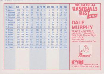 1986 Fleer Baseball's Best Sluggers vs. Pitchers #24 Dale Murphy Back