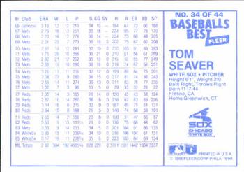 1986 Fleer Baseball's Best Sluggers vs. Pitchers #34 Tom Seaver Back