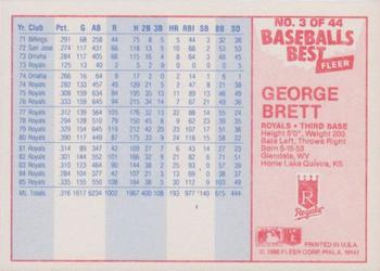 1986 Fleer Baseball's Best Sluggers vs. Pitchers #3 George Brett Back