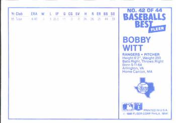 1986 Fleer Baseball's Best Sluggers vs. Pitchers #42 Bobby Witt Back