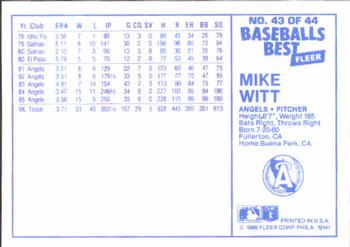 1986 Fleer Baseball's Best Sluggers vs. Pitchers #43 Mike Witt Back