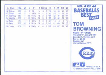 1986 Fleer Baseball's Best Sluggers vs. Pitchers #4 Tom Browning Back
