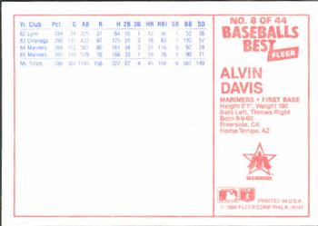 1986 Fleer Baseball's Best Sluggers vs. Pitchers #8 Alvin Davis Back