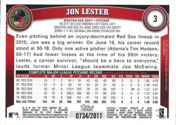 2011 Topps - Gold #3 Jon Lester Back