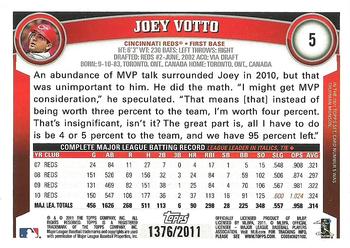 2011 Topps - Gold #5 Joey Votto Back