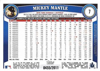2011 Topps - Gold #7 Mickey Mantle Back