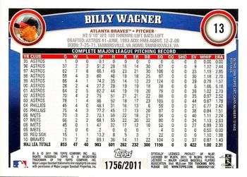 2011 Topps - Gold #13 Billy Wagner Back