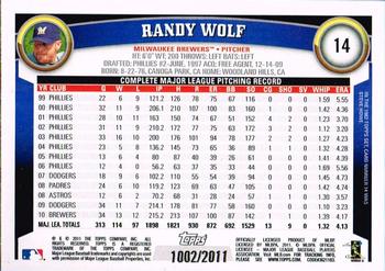 2011 Topps - Gold #14 Randy Wolf Back