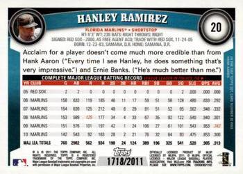 2011 Topps - Gold #20 Hanley Ramirez Back
