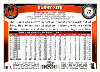 2011 Topps - Gold #22 Barry Zito Back