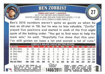 2011 Topps - Gold #27 Ben Zobrist Back