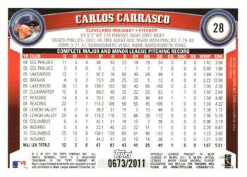 2011 Topps - Gold #28 Carlos Carrasco Back